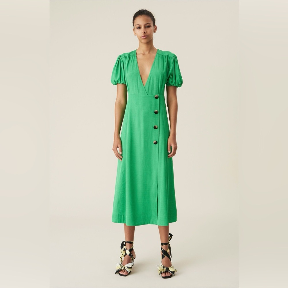 GANNI Ripstop Puff Sleeve Midi Maxi Wrap Dress Sz:4 (36)